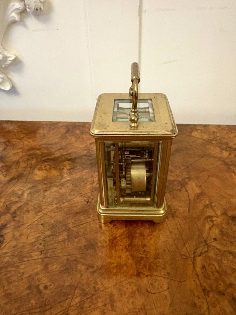 Antique Victorian Miniature Brass Carriage Clock With Alarm - Image 7